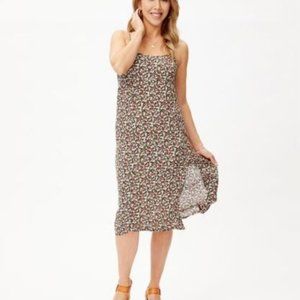 White & Pink Multicolor Floral Bloom Leg Slit Midi Dress